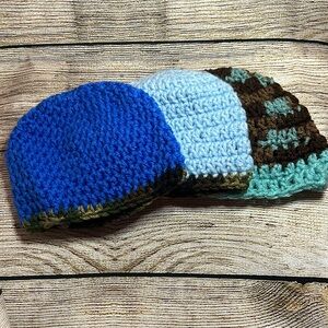 Hand CROCHETED Baby BEANIES 3pcs